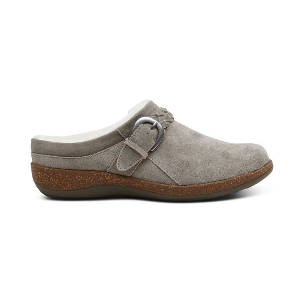 Aetrex Women's Libby Fleece With Arch Support Clogs Grey Shoes UK 5541-606